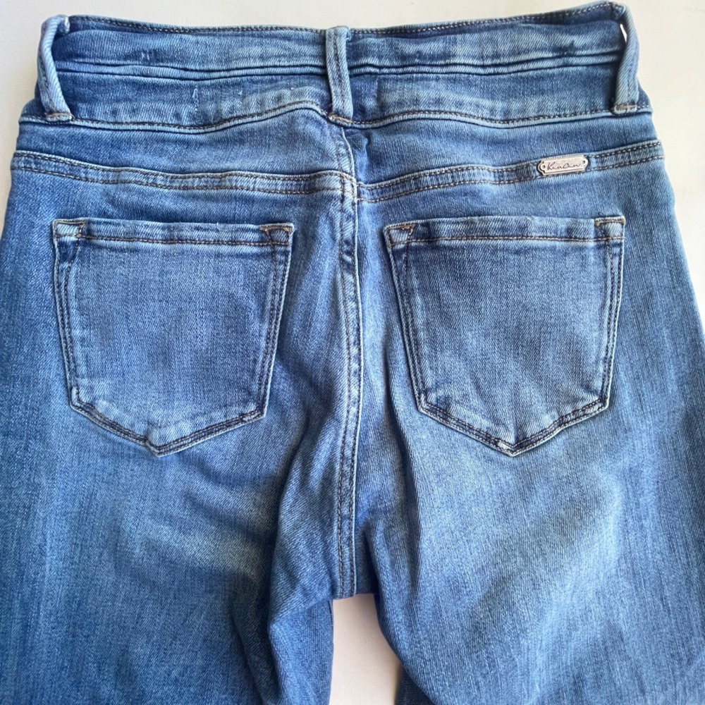 Kancan High Rise Super Flare Jeans Womens Size 27 Frayed Hem Medium Wash Retro - Picture 9 of 11